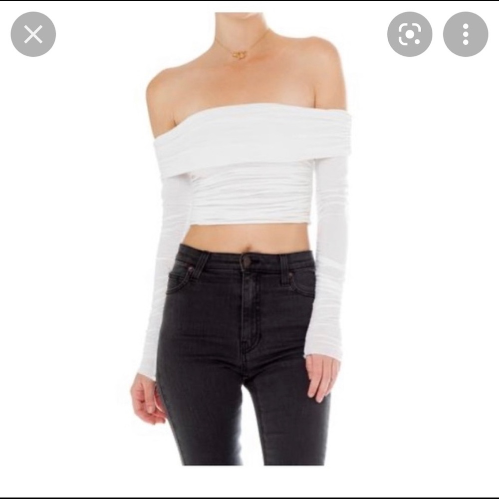 INTEREST CHECK✨ Rare. ARE YOU AM I™ "Essy" Off-Shoulder Crop Top in White. XS